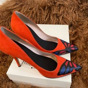 Kate Spade red suede butterfly pumps